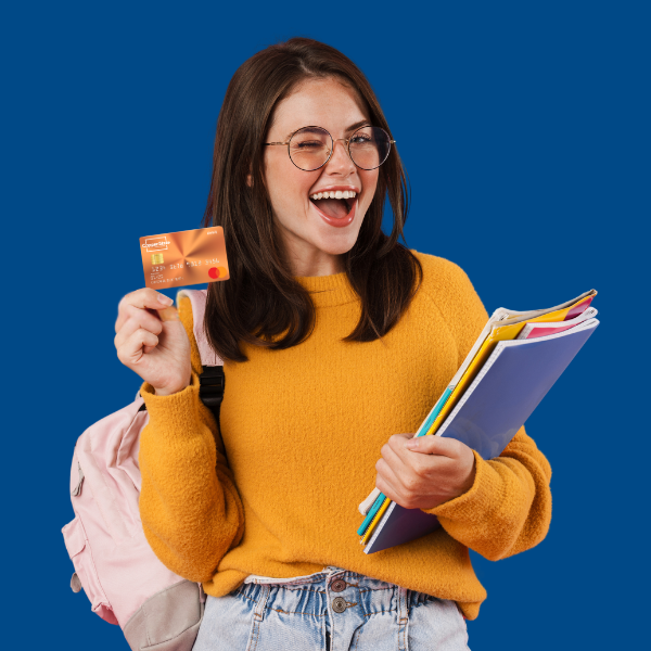 Woman Using A Copper State CU Debit Card